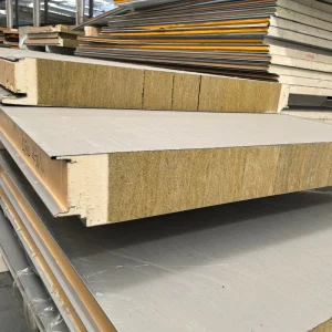 Four Sided Mouth Polyurethane Edge Sealing Rock Wool Sandwich Board Metal Surface Insulated Outer Wall Panel