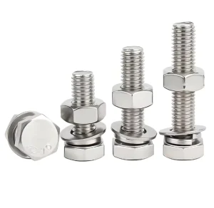 Full-Thread 304 Stainless Steel Hex Bolt DIN 933 with Hex Screw, Nut, Flat and Spring Washer Assembly Pack