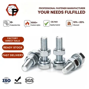 GB5783 DIN933 Zinc Plated Carbon Steel M3 M4 M5 M6 M8 M10 M12 M14 M16 External Hex Bolts Hexagon Head Bolt And Nut Washer