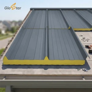 GLOSTAR Factory Direct Thermal Insulated Waterproof 75mm Steel Surface Rock Wool Roof Sandwich Panel for Building Envelopes