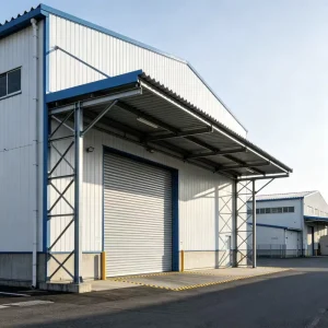 Gable Frame Light Steel Warehouse Prefabricated Metal Storage Building with Overhead Canopy