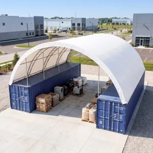 Galvanised Waterproof 40x40x15 ft Double Truss Sea Can Shelter with Vertical Support Rods