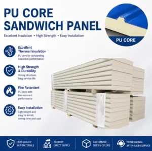 Galvanized PU Core Sandwich Panels Anti-moisture Board for Freezer and Refrigeration Room Project