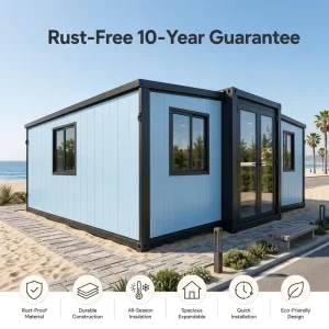 Global Standard Wiring 40ft Expandable Container House Villa with Circuit Breaker and High Security Doors for Spain Italy Market