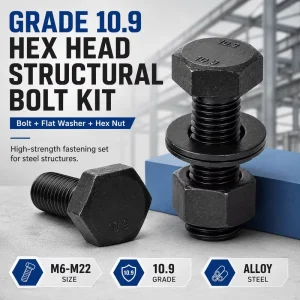 Grade 10.9 High Strength Black Oxide Hex Structural Bolt Set With Nut Washer Alloy Steel Fastener For Steel Structure