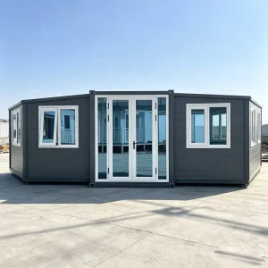 Grey Wall With Multi White Frame Windows Prefabricated Container House Moisture Proof Detachable Ventilated Prefab Home