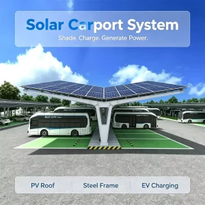 Ground Screw Installed Solar Parking Canopy Carbon Steel Anodized Frame Commercial PV Carport for Open Parking Zones