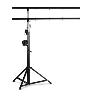 Hand Crank Truss Stand Double-Layer Square Tube 200KG Load Capacity Steel Cable System 4M Black for Stage Lighting