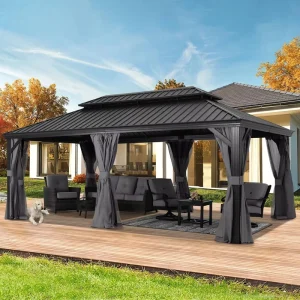 Hardtop Gazebo 12×20 Outdoor Metal Hard Top Gazebo Permanent Galvanized Steel Aluminum Framed Pavilion