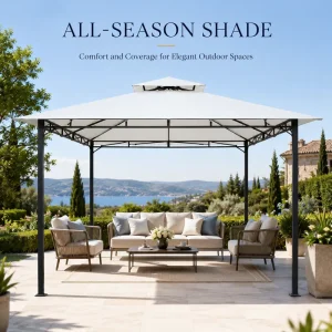 Heavy Duty 10×10 Feet Steel Modern Corrosion Resistant Waterproof Garden Gazebo Double Roof Design Outdoor Pavilion for Backyard