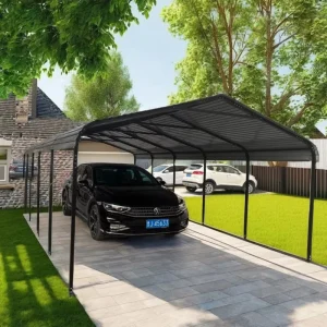 Heavy Duty 10’x15’x8.5′ Metal Carport Grey Galvanized Steel Roof Multi-Use Shelter Canopy Frame Garages Canopies Carports