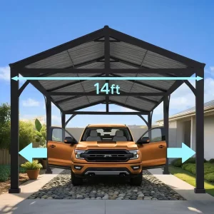 Heavy Duty 12x20ft Metal Carport Kit with Galvanized Steel Roof Waterproof Anti-corrosion Frame for Car Parking & Garage Use