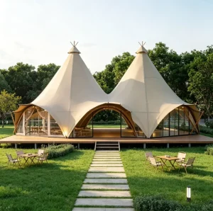 Heavy Duty 2-Bay Clear Span Tent 850g PVC-Coated Fabric Galvanized Steel Frame Commercial Canopy for Weddings and Expos