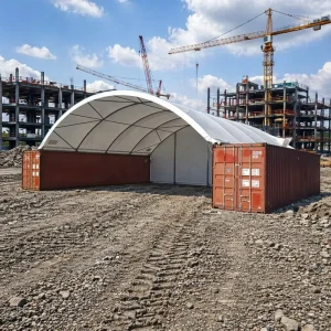 Heavy Duty 20ft 40ft UV Resistant Double Truss Arch Roof Industrial Galvanized Steel Frame Shipping Container Shelter