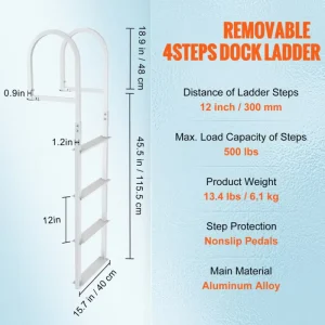 Heavy Duty 316 Stainless Steel Aluminum 5 Step Foldable Semi-insulated Straight Ladder Reinforced Welded Construction for Dock