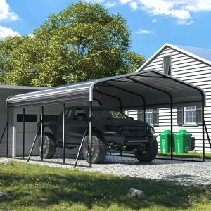 Heavy Duty Carport Canopy with Galvanized Steel Roof and Enhanced Base for Pickup Boat Car and Tractors