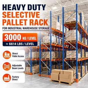 Heavy Duty Industrial Warehouse Storage Selective Pallet Rack System 3000kg Level High Capacity Steel Racking