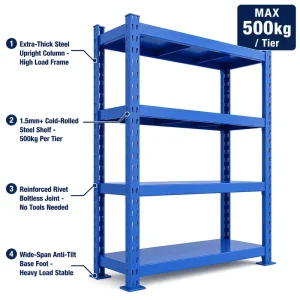 Heavy Duty Metal Shelves 4 Layers Steel Stacking Rack Adjustable Boltless Shelving Anti Rust Warehouse Storage Steel Racks