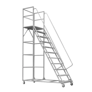 Heavy Duty Stable Carbon Steel Rolling Safety Mobile Warehouse Platform Ladder With Wheels