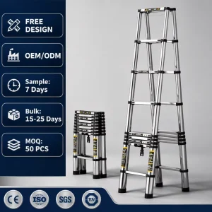 Heavy Duty Stainless Steel Articulated Folding A Frame Ladder Anti Slip Rungs Reinforced Locking Hinge 150KG Rated