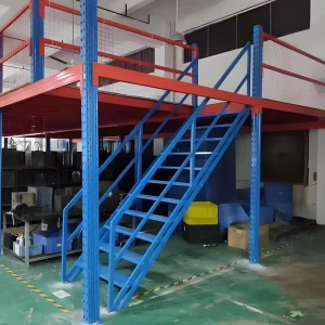 Heavy Duty Steel Boltless Mezzanine Rack System with Staircase Corrosion Protection Power Coated Blue