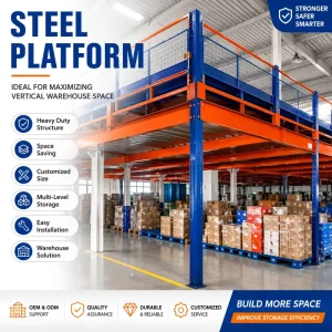 Heavy Duty Steel Buckle Platform Warehouse Storage Mezzanine Floor Industrial Steel Structure Rack Platform Custom Size