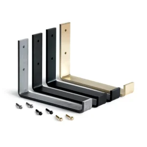 Heavy-Duty Steel L-Shaped Floating Shelf Brackets, Brushed Nickel, for Fireplace Mantel Shelves