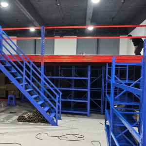 Heavy Duty Steel Mezzanine Floor System Multi Level Industrial Storage Platform with Safety Staircase and Rails