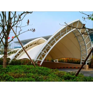 Heavy Duty Steel Truss Tensile Membrane Structure Eco-Friendly Fire Resistant Waterproof Canopy Garage Shed Hotel School