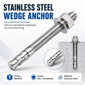Heavy Duty Wedge Anchor Bolt Titanium Stainless Steel Anode Oxidation Vacuum Coating Expansion Anchor For Concrete Installation