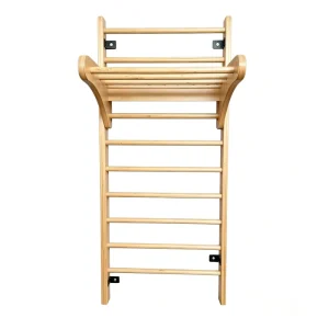 Heavy Duty Wooden Stall Bar Ladder Wall Mounted Exercise Rack with Dip Handles for Pilates Studio Bodybuilding Gym
