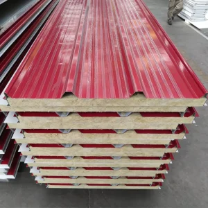 High Density Flame Retardant Rock Wool Color Steel Sandwich Panel Galvanized Sheet for Industrial Workshop Roof Wall Insulation