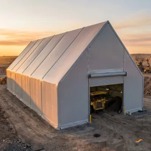 High Eave 8m Clear Span Remote Site Fabric Structure A-Frame Gable 30x80m Grey PVDF for Underground Mining Workshop