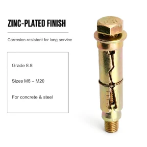 High Load Capacity Three Piece Drop in Anchor Bolt Hex Head Galvanized TiCN Coated Steel M10