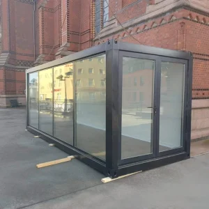 High Quality Steel Frame Glass Container Building Modular Hotel Room Exhibition Booth with CE Certification