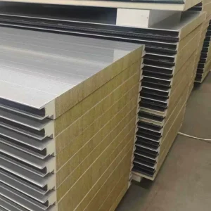 High Strength Rigid PU Foam Edge Rock Wool Metal Wall Panel for Prefab Steel Structure Workshop