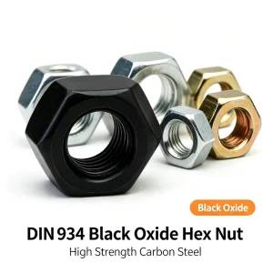 High Tensile Carbon Steel DIN 934 Hex Nut Black Oxide M6-M24 Grade 8.8 6H for Heavy Machinery Fastening