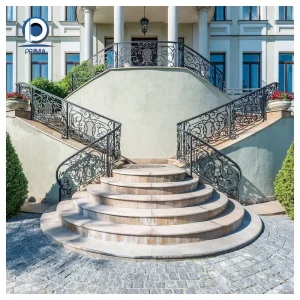 Home Use Steel Wrought Iron Stair Railing Custom Pattern Villa Balcony Protective Metal Guardrail Factory Sample Supported