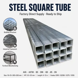 Hot Dipped Galvanized Square Steel Tube SHS Square Hollow Section Welded Q235B Q355B A36 40×40-200×200 1.5-6.0mm