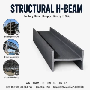 Hot Rolled H Beam Steel Wide Flange Beam H Section Structural Steel Q235B A36 SS400 S235JR S355JR 100×100-400×400 6m 12m