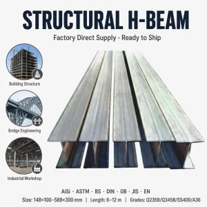Hot Rolled H Beam Steel Wide Flange Structural H Section Universal Beam Q235B Q345 A36 HW125-HW400 125×125-400×400