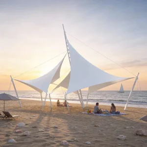 Hotel Villa Contemporary Tensile Membrane Canopy PVDF PTFE Fire Resistant Eco Friendly Anti Corrosion Custom Design Garage Shed