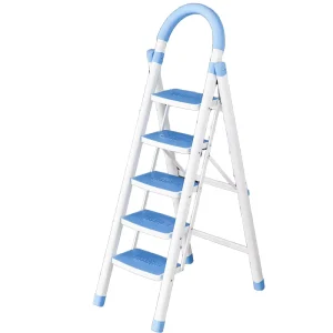 Household Folding Iron Step Ladder Four/Five-Step Telescopic Multi-Functional 150kg Load Capacity 12ft