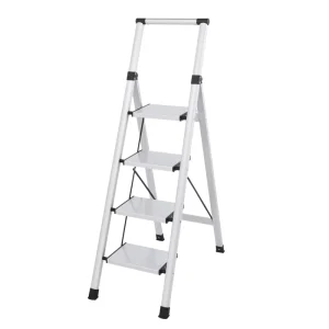 Household Modern Folding Steel Step Ladder with Round Handrail Easy Storage Foldable Design EN131 Certified 150kg Capacity