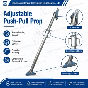 Inclined Wall Formwork Adjustable Steel Support Column Push-Pull Triangular Brace Props 2t Load Capacity