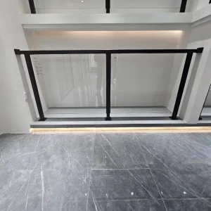 Indoor Stair System with Stainless Steel Handrails Stainless Steel Posts and Tempered Glass Balustrade Posts