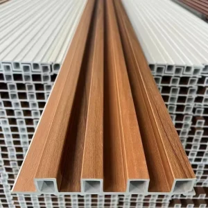 Indoor WPC Fluted Wall Panel 3D Wood Grain Hollow Cavity Wood Plastic Wall Panel 22mm Thick