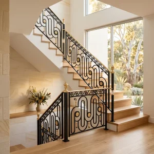 Indoor Wrought Iron Galvanized Steel European Style Stair Railings Rust Resistant Wood Rail for Villas