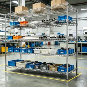 Industrial Factory Workshop Tools Parts Storage Shelf 5 Tiers Adjustable Chrome Metal Heavy Duty Wire Shelving Rack