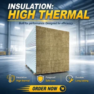 Industrial Heat Insulation Sandwich Board Kitchen Warehouse Workshop Steel Rock Wool Fire Resistant Eco-Friendly Roof Wall Board